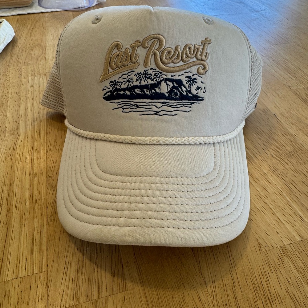 Cream Mesh Trucker Hat with Embroidered Design